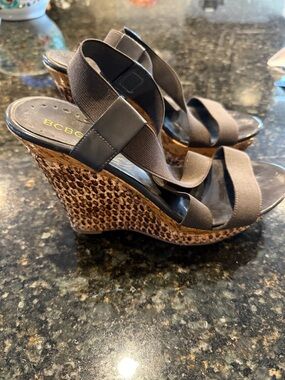 BCBGirls Brown Leopard Wedge Sandals